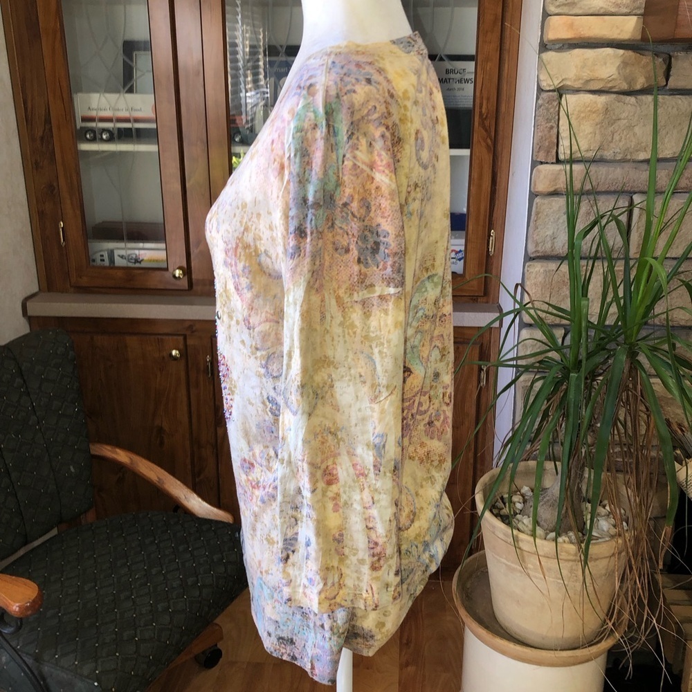 DRESS BARN SIZE XLARGE MULTICOLORED 3/4 SLEEVE PAISLEY TOP WITH SHINE. - Picture 2 of 3